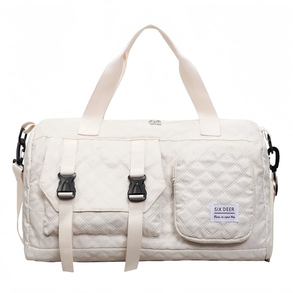 SIX DEER Quilted Travel Duffle Bag, Large Capacity Weekender Overnight Bag with Dry Wet Separation Pocket & Detachable Shoulder Strap, Waterproof Gym Duffle Bag for Women