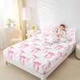 thumbnail image 4 of spefrowx Watercolor Pink Bow Queen Sheets for Girls, Cartoon Polka Dot Queen Sheet Sets, 4pcs, 1 Flat Sheet, 1 Fitted Sheet and 2 Pillowcases, 4 of 6