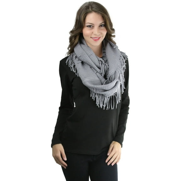 ToBeInStyle Women's Ribbed Fringe Infinity Scarf - Light Gray