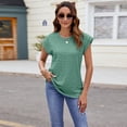 thumbnail image 2 of HAPIMO Women's Trendy Cotton Linen Loose Tops Summer Round Neck Pullover for Teen Girls Solid Color Pleated Elegant Casual Relaxed Blouses Short Sleeve Ruffle Green L, 2 of 5
