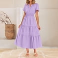 thumbnail image 3 of Lovzfmll Women's Sundress, V-Neck Short Sleeve, Casual Vacation Maxi Dress Purple, S, 3 of 9