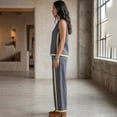 thumbnail image 5 of 2 Piece Sets for Women Color Block Linen Lounge Sets Sleeveless Top Wide Leg Pants Matching Casual Travel Outfit, M, 5 of 9