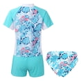 thumbnail image 2 of YONGHS Teens Girls Flower Frinted Short Sleeve Top with Briefs Shorts Rash Guard 3 Pcs Swimwear Set Leaf 12, 2 of 5