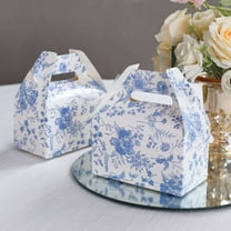 Efavormart 25 Pack White Blue Party Favor Gift Tote Gable Boxes with Chinoiserie Floral Print, Candy Treat Boxes - 6"x3.5"x7"