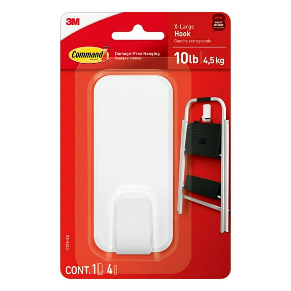 Command 10 Lb XL Heavyweight Wall Hook, White, Damage Free Decorating, 1 Command Hook