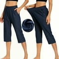 thumbnail image 2 of SBYOJLPB Women's Solid Color Capris Pants Elastic Denim-like Double Pocket Leggings Fitness and Casual Leggings Cropped Pants, 2 of 9