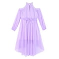 thumbnail image 6 of inhzoy Kids Girls Long Sleeve Junior Bridesmaid Dresses Halter Off Shoulder Wedding Flower Girl High-Low Dress Light Purple 8, 6 of 7