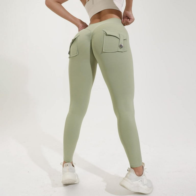Skpblutn Women's Butt Lifting Leggings With Pockets For Stretch Cargo  Leggings High Waist Workout Running Pants Casual Army Green XL 