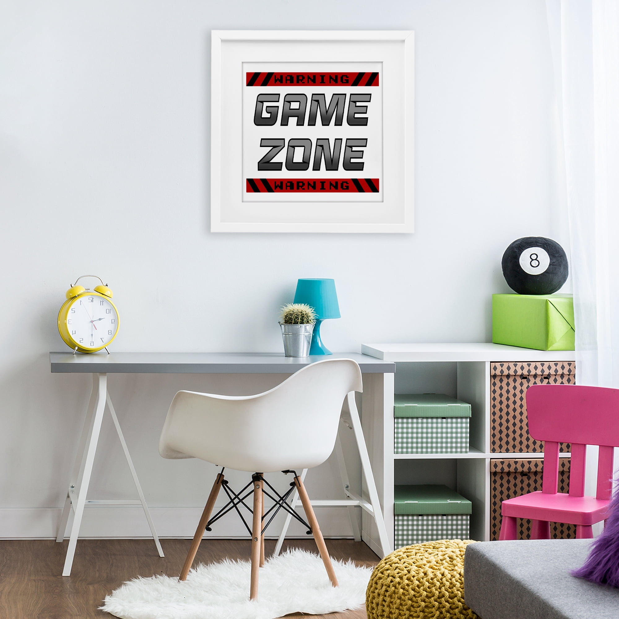 Stupell Industries Game Zone Warning White Framed Print Under Glass, design by Marcus Prime