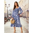thumbnail image 3 of DARING DIVA Floral Square Neck Smocked Midi Dress S Blue, 3 of 7