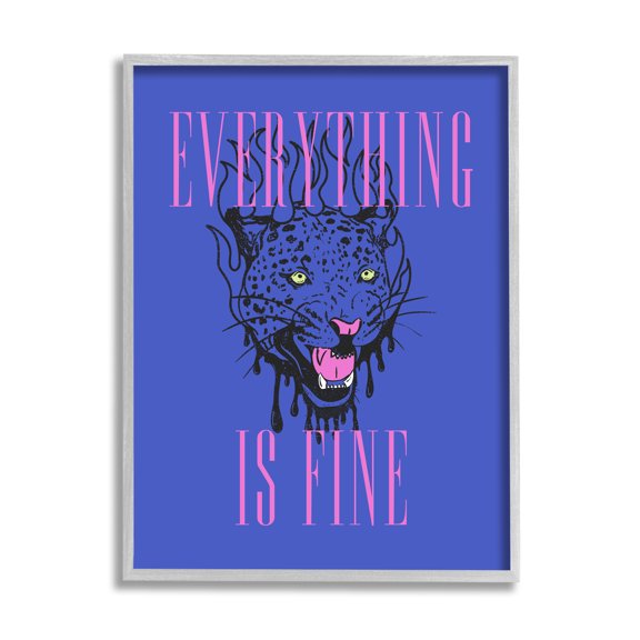 Stupell Industries Everything is Fine Leopard Animals & Insects Painting Gray Framed Art Print Wall Art, 24 x 30