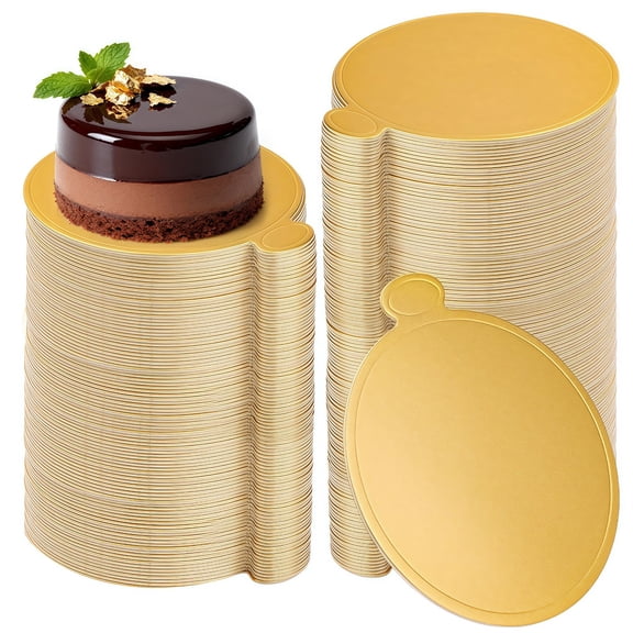 300PCS Golden Cake Boards, 3.5" Disposable Cake Boards, Round Dessert Base, Mousse Cupcake Base for Parties, Bakeries, and Events