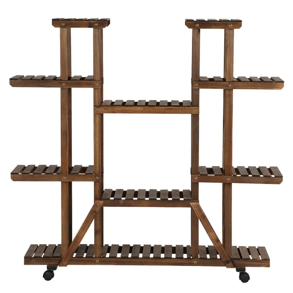 6 Tier Wood Plant Stands High Rolling Plant Display Stand for Multiple