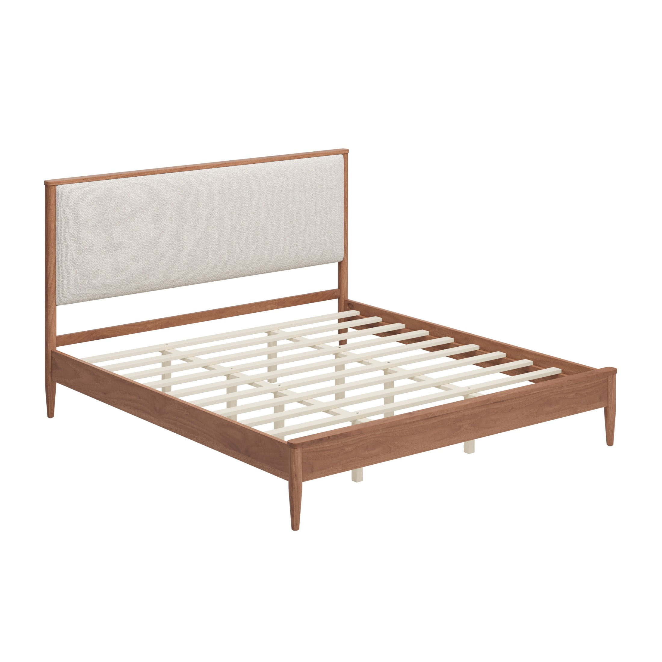 Christopher Knight Home Mid-Century King Platform Bed Frame with Boucle Upholstered Headboard, Walnut