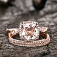 thumbnail image 2 of 5.75 Carat 10mm Cushion Cut Morganite 10k Rose Gold Wedding Set Diamond Moissanite Bridal Ring Infinity Stacking Matching Band, 2 of 7