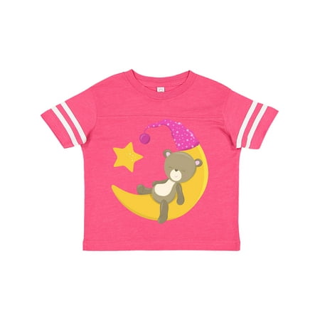 

Inktastic Cute Baby Bear Sleeping Moon With Nightcap Stars Gift Toddler Toddler Girl T-Shirt