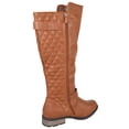 thumbnail image 3 of Forever Women Small Block Heel Knee High Boots Side Zipper Buckled Quilted Knitted Stitching MANGO-21 Light Brown Tan PU 5, 3 of 4