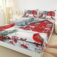 thumbnail image 3 of Feelyou Christmas Robin Bird Queen Sheet Sets, Western Rustic Cabin Flat Sheet, Winter Festival Queen Fitted Sheet, Ultra Soft Bedroom Decor, 4 Pieces, 3 of 7