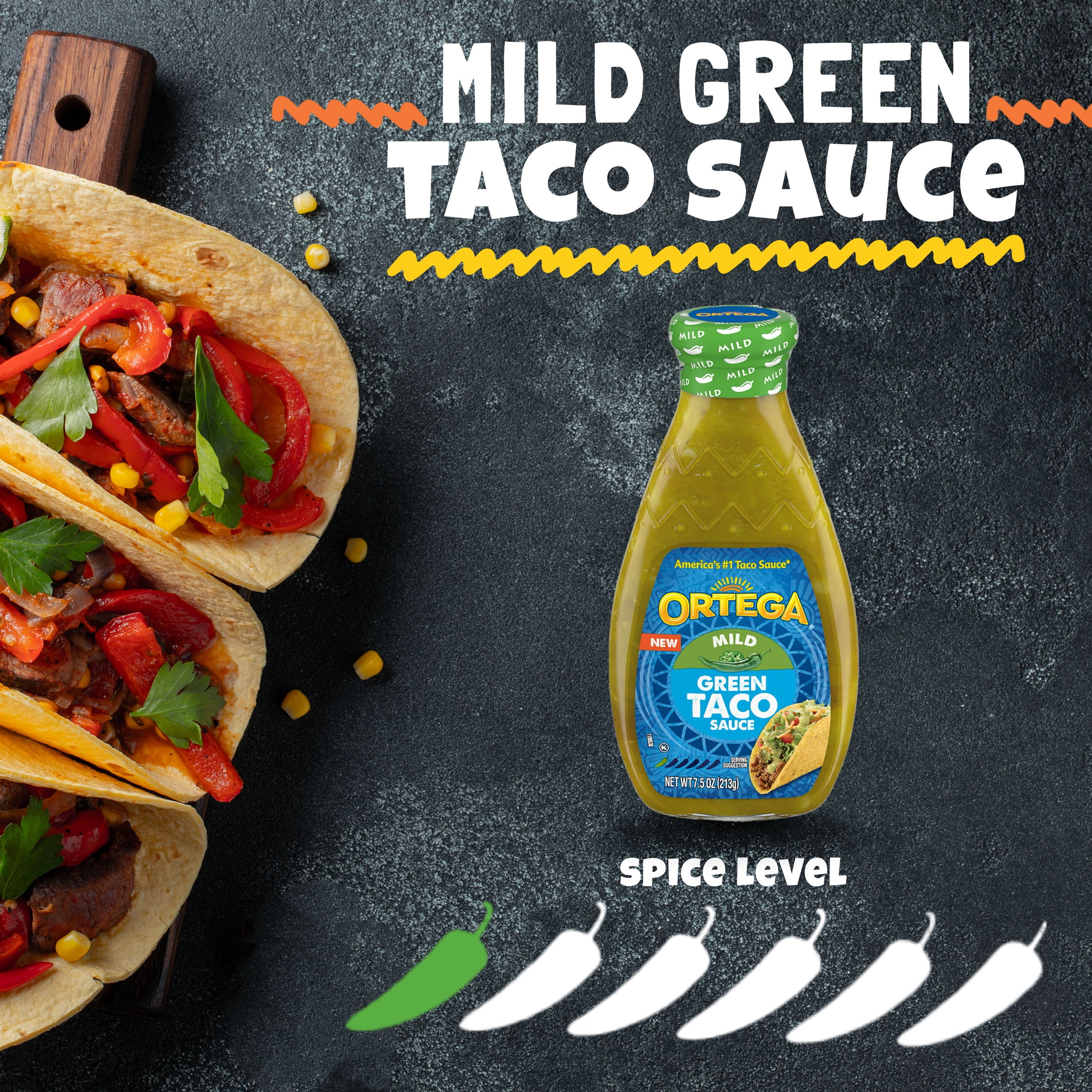 (4 pack) Ortega Mild Green Taco Sauce, Mild Green Sauce for Tacos, Nachos & Fajitas, 7.5 oz Bottle