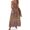 thumbnail image 1 of Vestido sin mangas con estampado artístico de día de juego en morado y amarillo dorado Vestidos de novia, 1 of 7