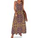 thumbnail image 1 of Vestido sin mangas con estampado artístico de día de juego en morado y amarillo dorado Vestidos de novia, 1 of 7
