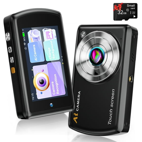 AI Smart Digital Camera WiFi Autofocu Dual Lens Point and Shoot Camera with 3.6" Touchscreen Smart Effects,Beauty & AR Filters with 32GB Card for Boys Girls Kids