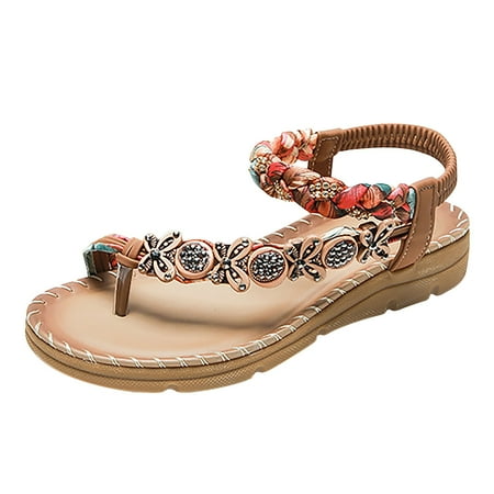 

WANYNG slippers for women Women Fashion Crystal Wedges Solid Outdoor Elastic Band Sandals Casual Shoes Women shoes Brown 37
