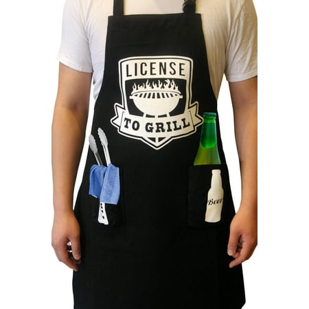 

BitimexHome Black Cooking Grilling Aprons For Men With Beer Holder Pockets