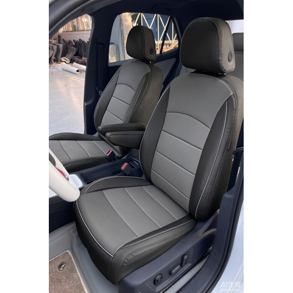 EKR Custom Fit Car Seat Covers for Volkswagen ID4 2021 2022 Pro S & 2021 Edition,Rear With Armrest-Full Set Faux Leather(Black/Gray)