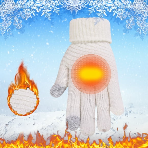 Gants Mitaines à Moins de 10$ Blancs Femmes Hommes Gants Tricotés Extensibles Chauds Mitaines d'Hiver Garder au Chaud Gants de Plein Air