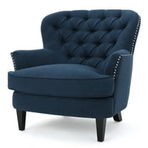Noble House Tanner Tufted Fabric Club Accent Chair, Dark Blue