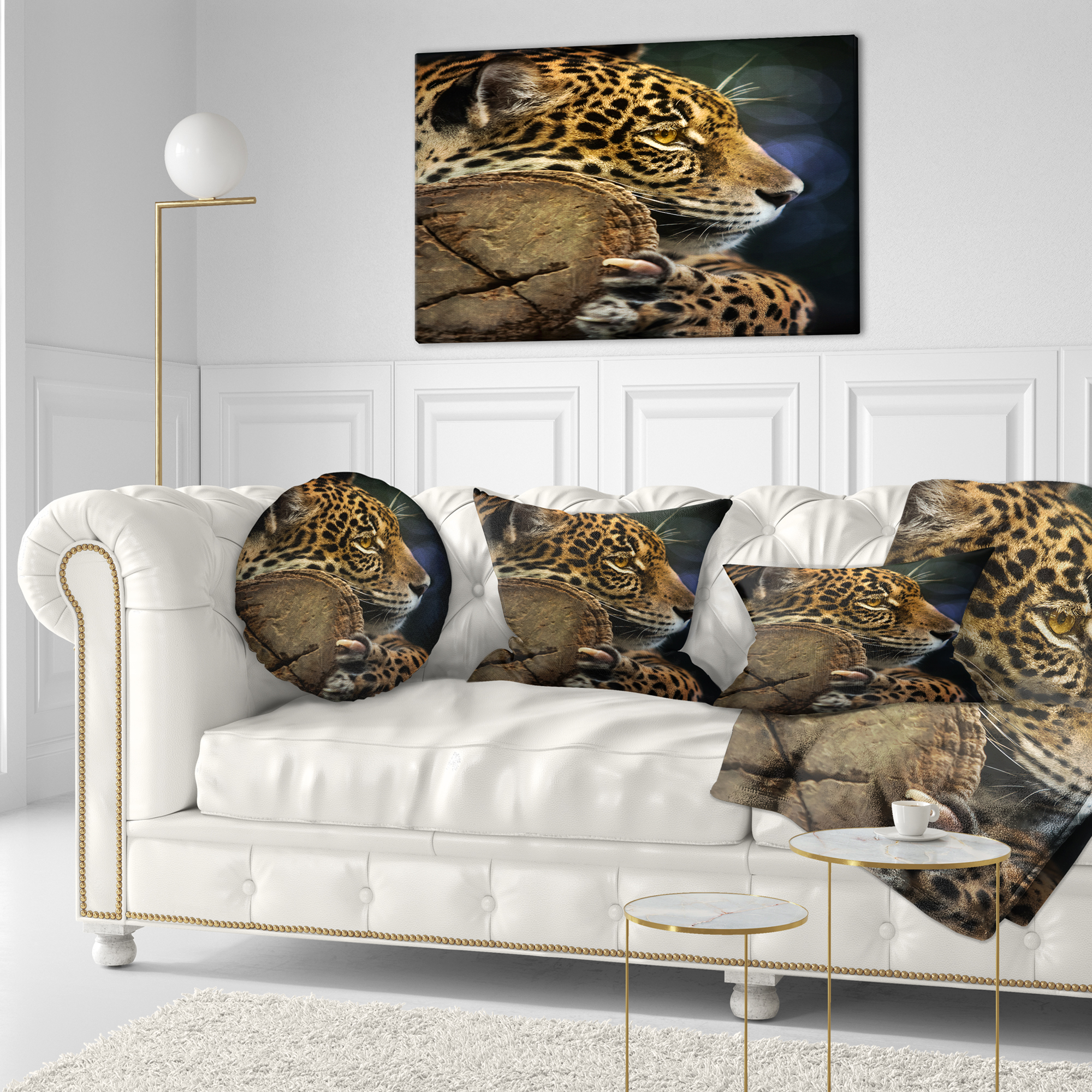 Designart Relaxing Jaguar - Animal Throw Pillow - 12x20