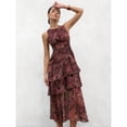 thumbnail image 4 of Multicolor Flowy Ruched Tiered Ruffled Paisley Chiffon Midi Dress, Lined, Spring Summer, 4 of 6