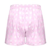 YONGHS Mens Silk Boxer Briefs Love Heart Print Trunks Shorts Lounge Underwear M-XL Pink White Polka Dots XL