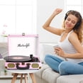 thumbnail image 7 of ZJQYDS Vinyl Record Player 3-Speed Bluetooth Suitcase Portable Belt-Driven Record Player with Built-in Speakers RCA Line Out AUX in Headphone Jack Vintage Turntable Pink, 7 of 7