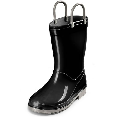 

Puddle Play Toddler and Kids PVC Rain Boots with Easy On Handles - Boys and Girls Black Grey - Size 13 Little Kid