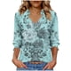 thumbnail image 3 of TaTaai Women 2026 V Neck Printed 3/4 Sleeve T Shirts Casual Loose Blouses Summer Tops Soft Stretchy Polyester Tees Lightweight Holiday Streetwear Gift, 3 of 6