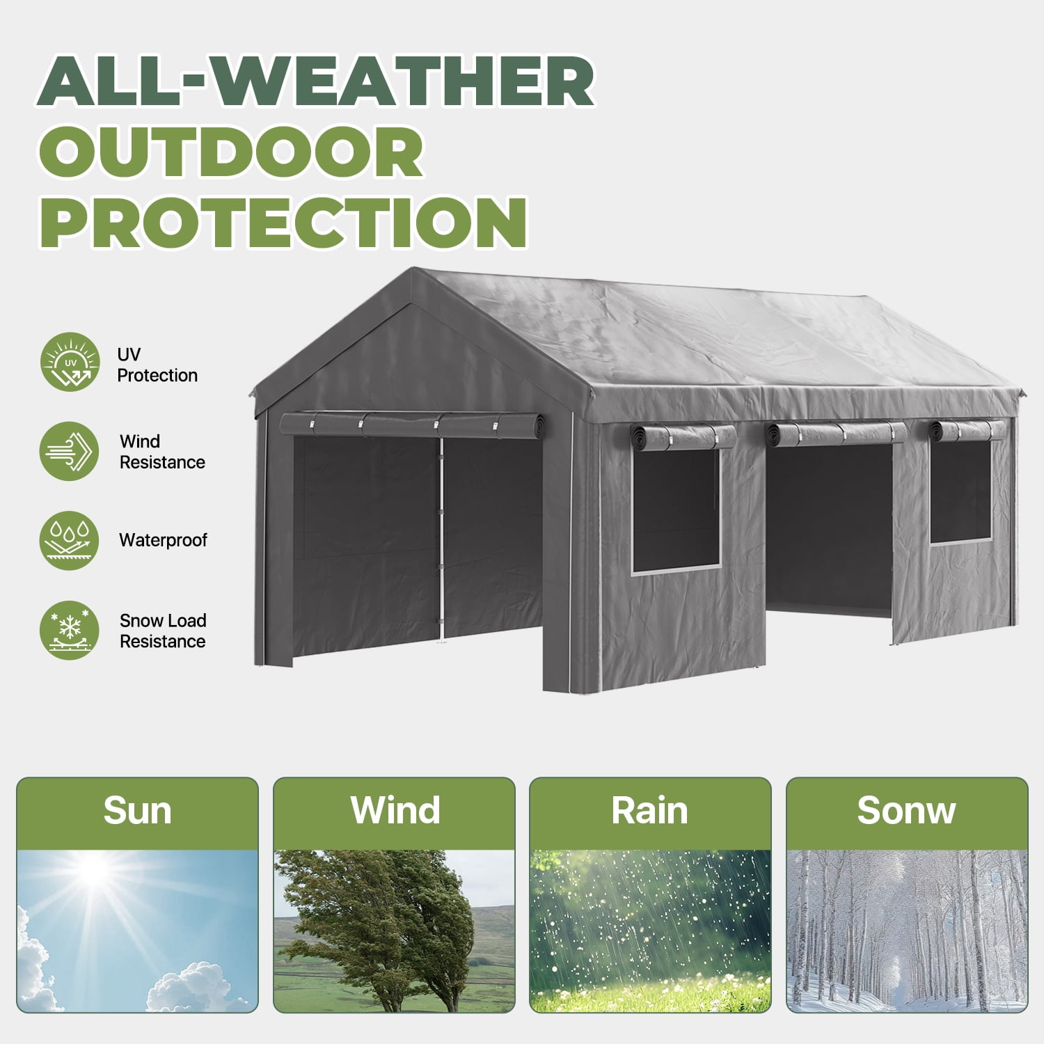 BaPiPro 10x20FT Grey Gable Top Carport, Multifunctional Outdoor Storage Shelter with All-Weather Metal Frame for Patio Vehicle Parking & Outdoor Gear Storage