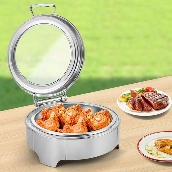 6.3QT Electric Chafing Dish with Adjustable Temperature, Stainless Steel Food Warmer with Glass Lid, 400W Buffet Server for Parties & Restaurants