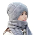 thumbnail image 2 of Beanie Hat Scarf for Women, Integrated Ear Protection Windproof Cap Scarf 2 in 1 Scarf Ear Guard Hat Thick Winter Knitted Hat, 2 of 5