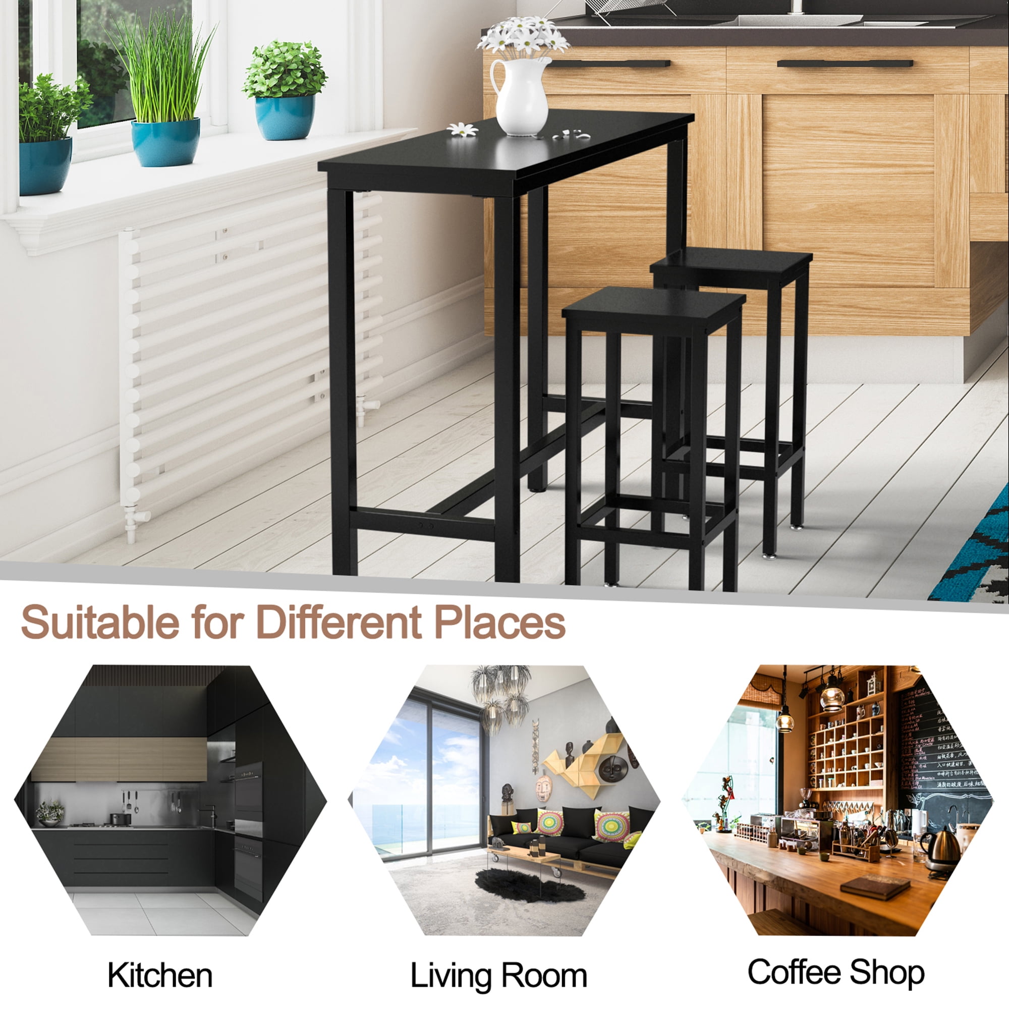 Buy Gymax 3 Pieces Bar Table Set Counter Height Breakfast Bar Dining