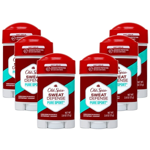 Old Spice Hardest Working Collection Deodorant, Pure Sport Plus, 2.6 oz, 6 Pack
