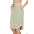 thumbnail image 1 of Zenana Women & Plus Elastic Waist Knee Length Tulip Hem Midi Skirt with Side Pockets & Self Tie Drawstring, 1 of 3