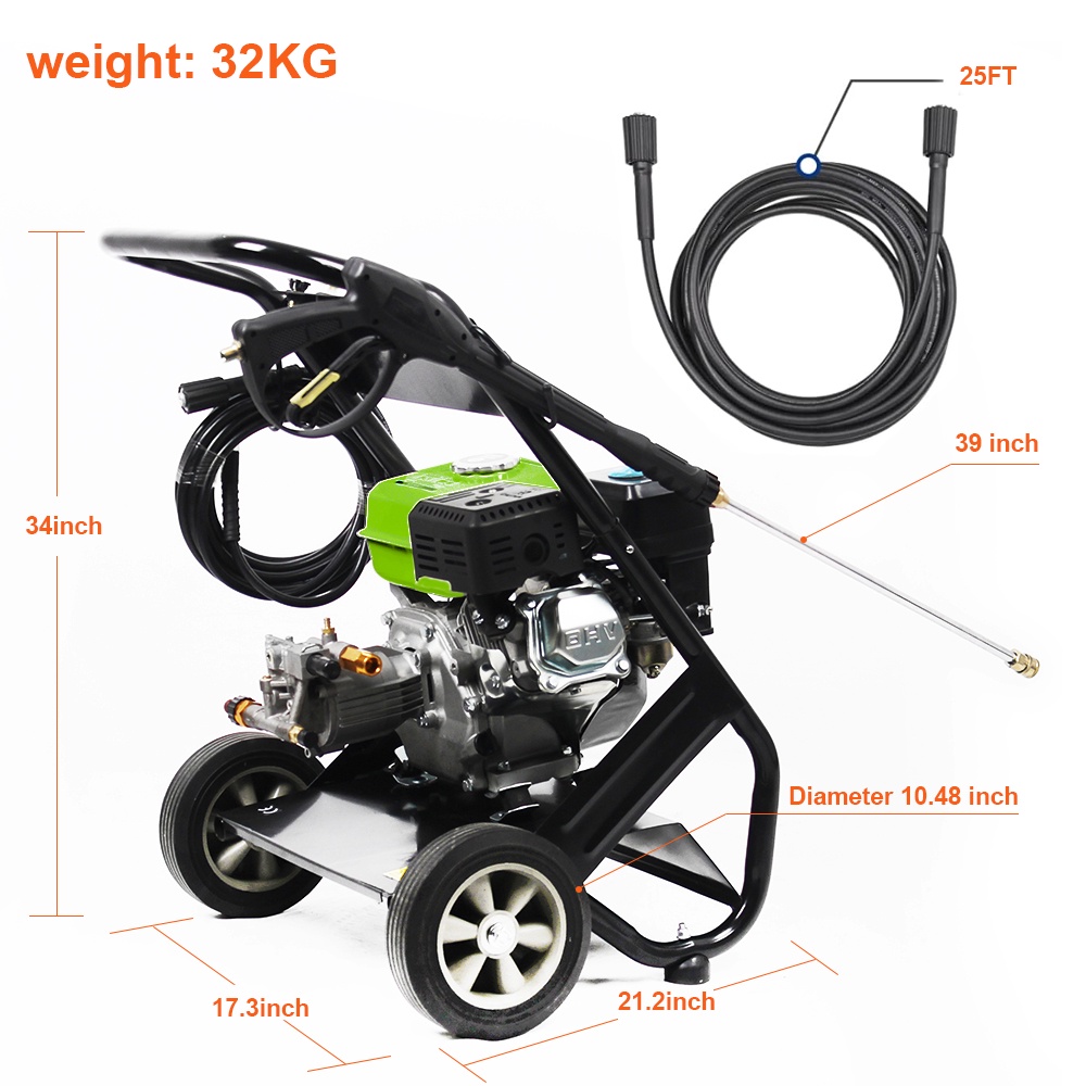 Pressure Washer Gas Powered, 3500PSI High Pressure Power Washer W/7.0HP Aluminum Pump, 210CC Powerful Engine, Maximum Spray 32.8FT, 4 Nozzles