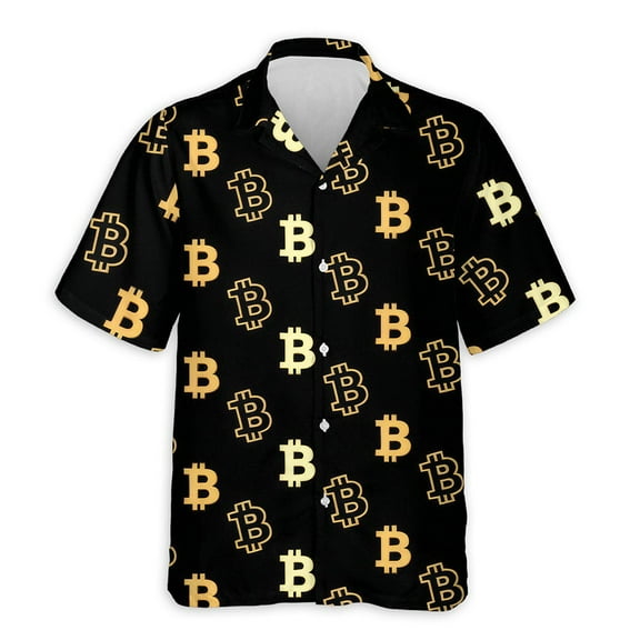 Netecom Bitcoin Pattern Hawaiian Shirt for Men, Button Down Summer Beach Short Sleeve, Sizes S-5XL