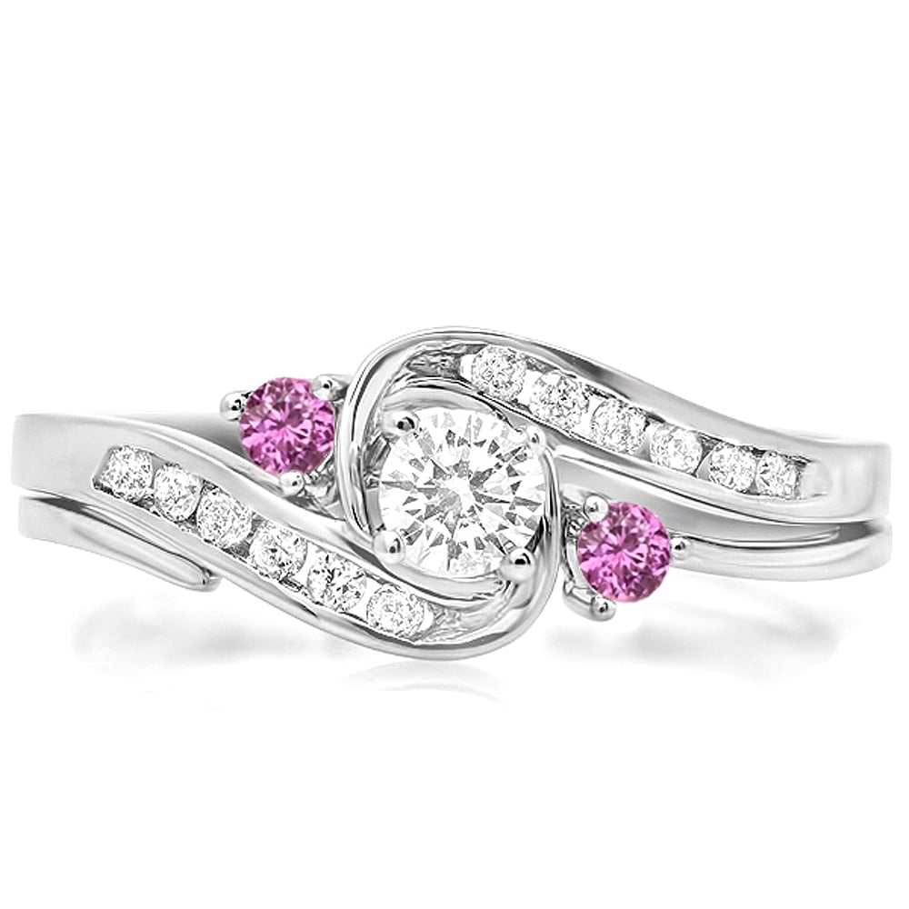 Dazzlingrock Collection 10K Round Pink Sapphire & White Diamond Swirl