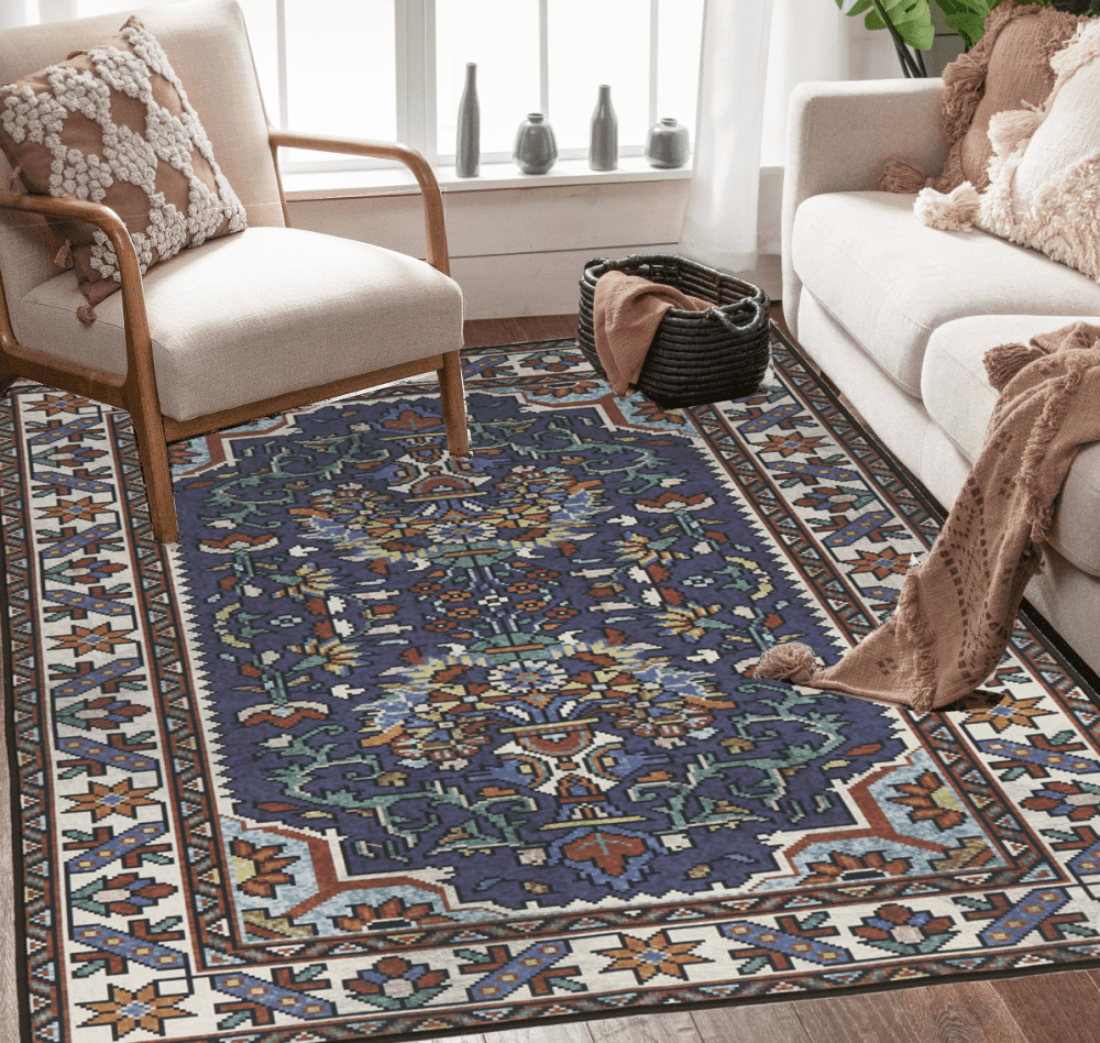 Machine Washable Rug, Boho Area Rug, Vintage Oriental Distressed