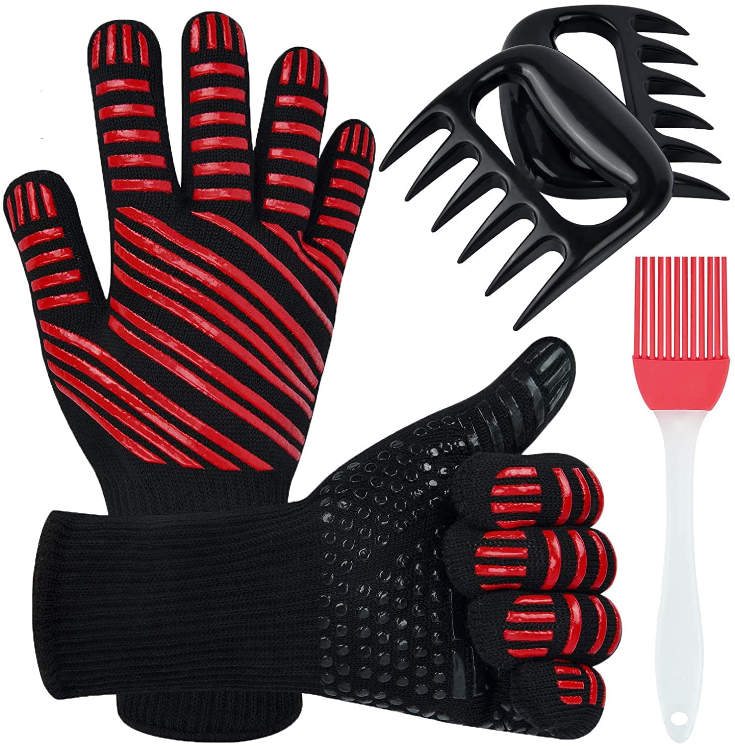 Pair of Red Heat Resistant Silicone Gloves BBQ Oven Cooking Mitts Anti-Scald 