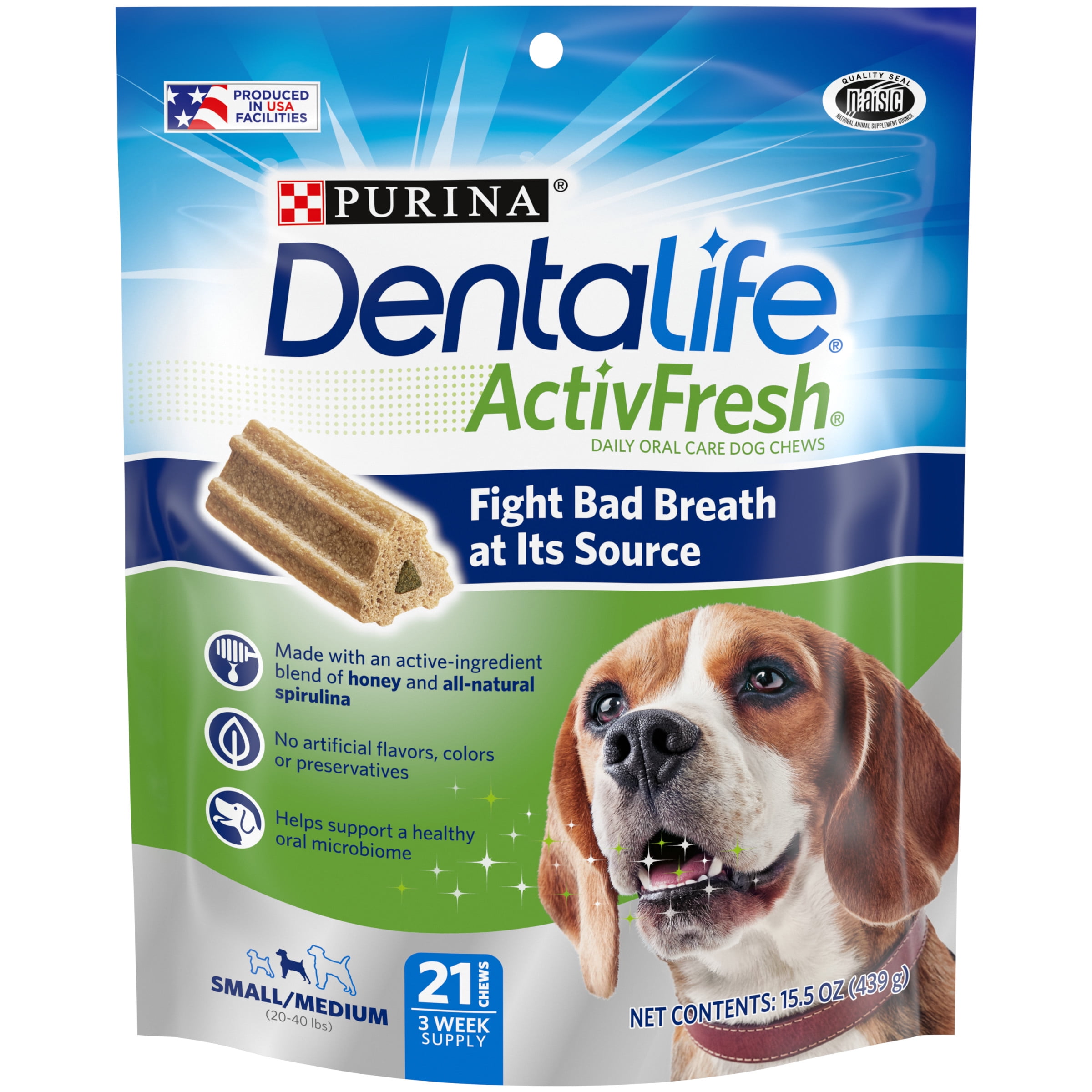 Stevig geïrriteerd raken verdamping Purina DentaLife Honey & Spirulina Flavor Chunks for Dogs, 21 ct Pouch -  Walmart.com