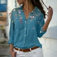 thumbnail image 2 of outfmvch long sleeve shirts for women floral print button down shirts roll up sleeve collared casual work s womens tops blue, 2 of 6